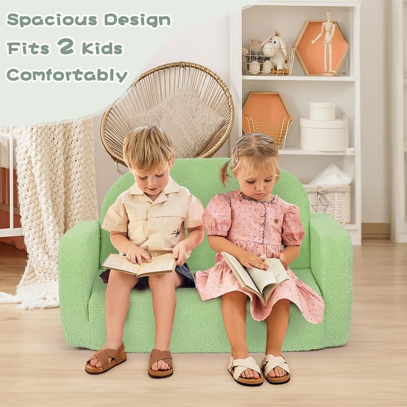Foryoomi Extra Wide Kids Couch, 2-in-1 Soft Toddler Couch with Blanket, Comfy Toddler Chair, Convertible Sofa, Gifts for Kids Girl Boys, Green - Image 3